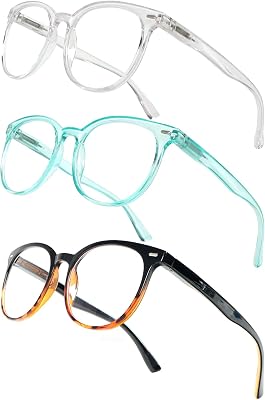 KoKoBin 3 Pack Reading Glasses for Women Round Style Frame Spring Hinges with Three Soft Glasses Cases