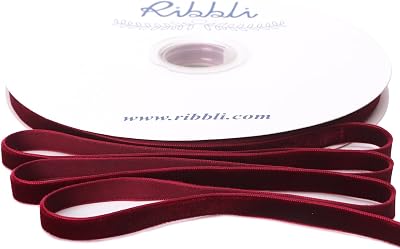 Ribbli Burgundy Velvet Ribbon 38 Inches Continuous 25 Yard Spool Green Christmas Ribbon for Gift Wrapping Crafts Home Decor