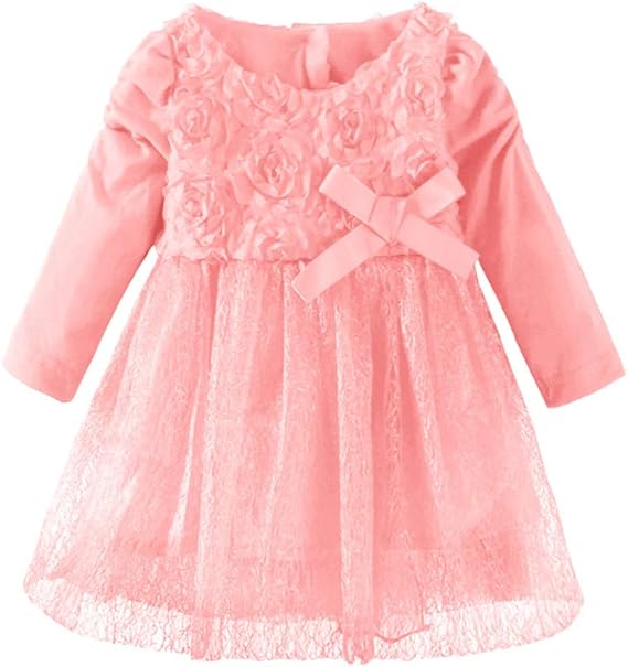 Mud Kingdom Baby Girls Long Sleeve Dress Cute Lace Baptism Princess Dress