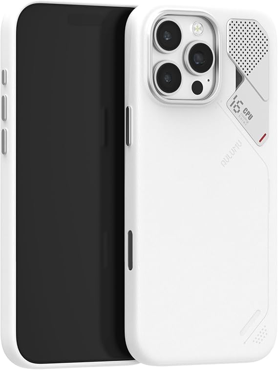 Aulumu A16 Vegan Leather Cooling iPhone 16 Pro Max Case | Updated Camera Control | with Cooling Fins | Luxury Comfort | Compatible with MagSafe | Complete Wrap-Around - Touch White