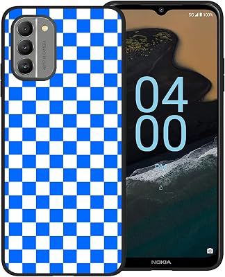 Phone Case for Nokia G400 5G, Blue White Grid Plaid Regular Lattice Checkered Checkerboard Cute Shockproof Protective Anti-Slip Soft Cover Shell