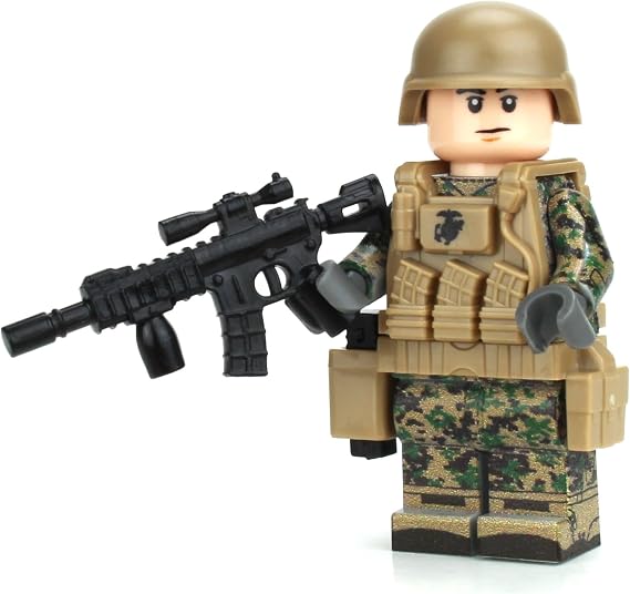 Battle Brick Marine Corps Infantry Woodland MARPAT Custom Minifigure | Genuine Military Minifig Camo | 1.6 Inches Tall | Great Gift for Ages Teen to Adult AFOL