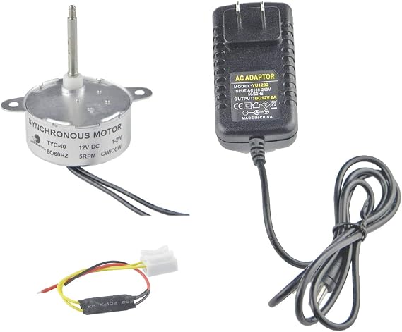 CHANCS TYC40 12V 5RPM DC 5RPM Shaft 35mm Synchronous Motor with DC Power Adapter - Input 100/240V Output DC 12V for Christmas Decoration