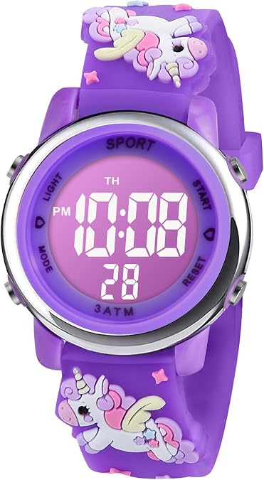 Vicloon Kids Watch, Toddler Digital Watch, Digital Watch LED Electrical Watches 7 Color Lights Watch Sport Outdoor with Alarm Stopwatch Unicorn Toys Gift for 6-12 Year Girls Children Wristwatch