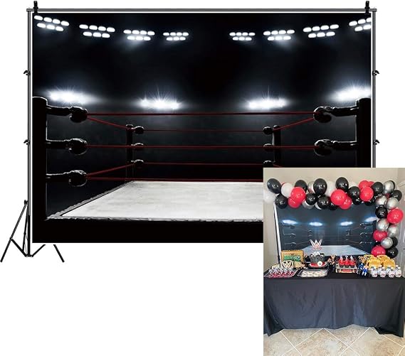 6x4ft Boxing Ring Backdrop Boxing Birthday Party Decorations Wrestling Athlete Competitor Contest Arena Infighter Boxer Photography Background Sports Theme Party Props