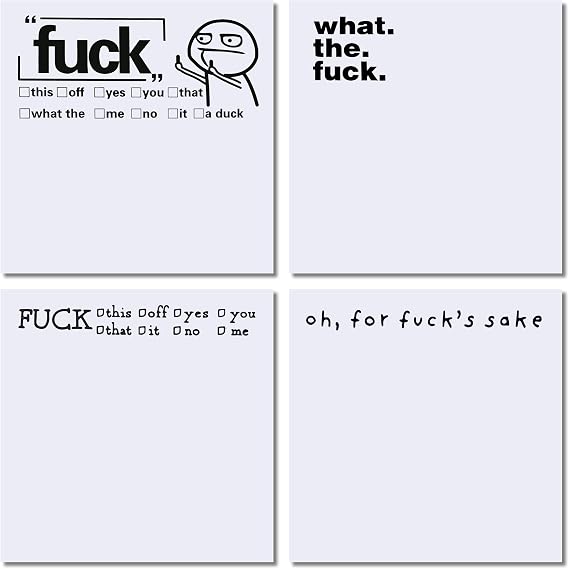 Funny Sticky Note What The F*ck Sticky Notepad, Oh, for Fuck's Sake Novelty Notepads, Funny Post it Notes, Funny Sticky Notes for Adults, 100pcs Funny Stickers (4 Pcs)