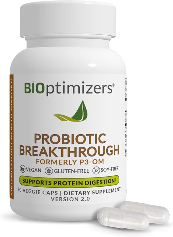 BIOptimizers Probiotic Breakthrough Lactobacillus Plantarum OM Probiotics & Prebiotics Health Supplement for Gut, Digestive & Immune Support Probiotics for Women Men Elderly 30 Vegan Capsules
