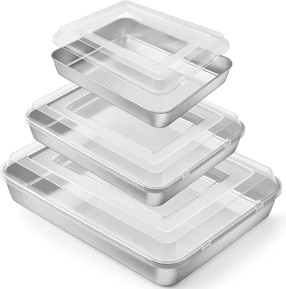 P&P CHEF 9.4+10.5+12.3 Inch Stainless Steel Baking Cake Pan with Lid - 6Pcs