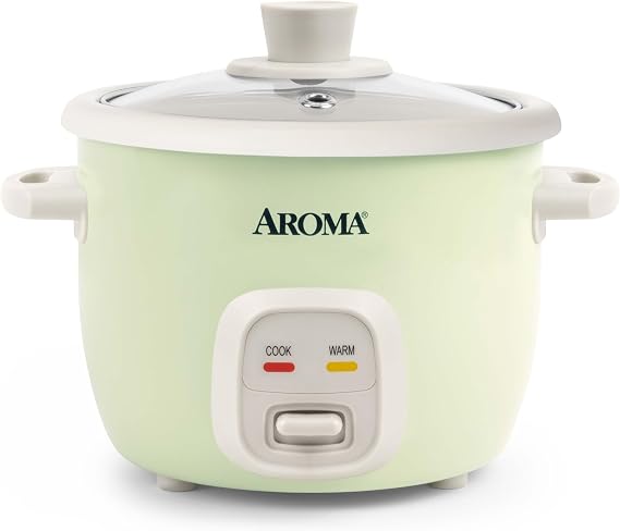 AROMA Mini Rice Cooker, 2-Cup (Uncooked) / 4-Cup (Cooked), Grain Cooker, Soup Maker, Oatmeal Cooker, Auto Keep Warm, 1 Qt, Light Green