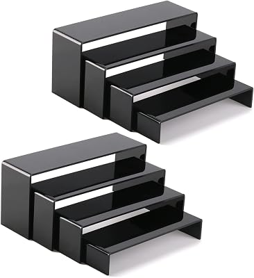A DESIGN Acrylic Display Risers Suitable for Cupcake Retail Shoe Showcase Jewelry Funko Pop Figures Black 2 Sets of 4-Pack