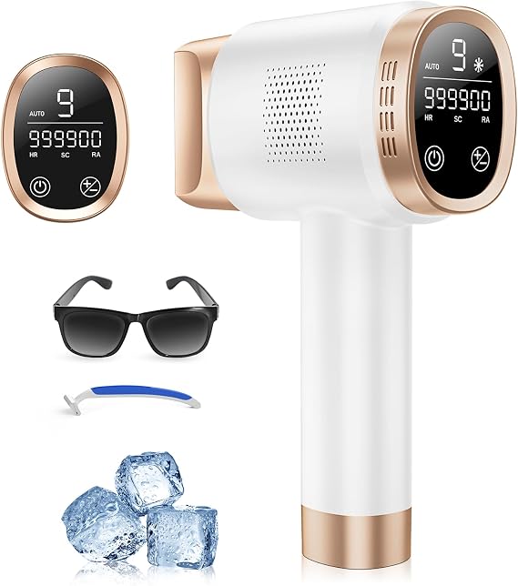 Champagne Gold IPL Laser Hair Removal Device for Women, Painless Ice-Cooling Hair Remover Machine, 3 Functions, 9 Levels, At-Home Salon &amp; Long Lasting Results for Face Bikini Line Armpits Leg Body