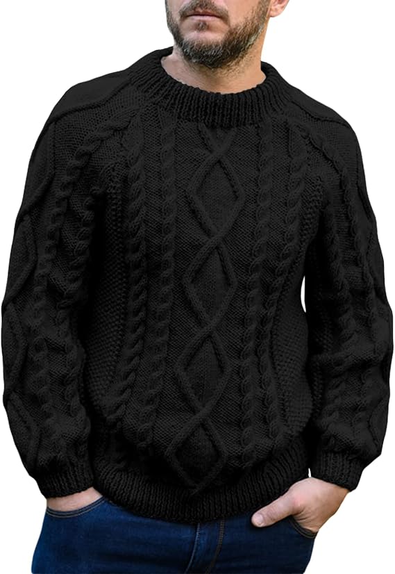 Makkrom Mens Cable Knit Pullover Sweater Ribbed Vintage Sweaters Tops