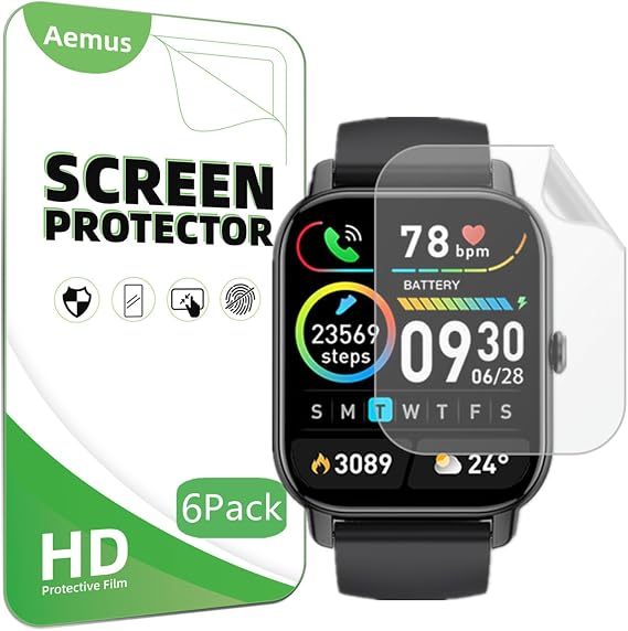 Screen Protector Compatible for Quican, Tensky ID208 PLUS Smartwatch (6 Pack) Clear TPU Film Compatible for Mindimp P66D P114 P125 Smart Watch 1.85"