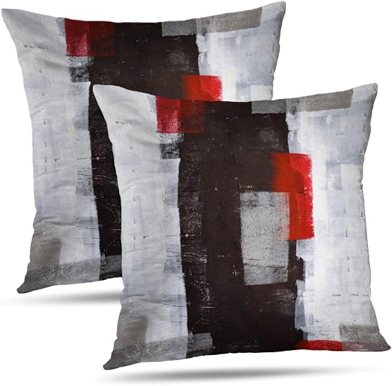 Throw Pillow Covers for Couch, 18x18 Inch, Set of 2, Grey Red | Decorative Throw Pillow Covers Cushion Covers for Couch Bedroom Sofa Living Room