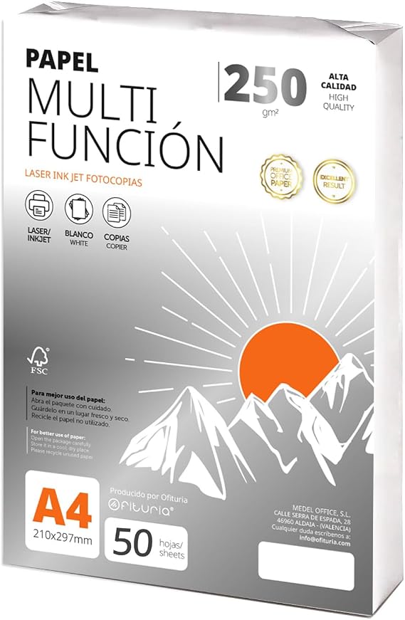 Ofituria A4 250gsm 50 Sheets Multipurpose Paper for Laser Inkjet Printers Copier Office Supplies School Supplies Pack of 50 Sheets 250g