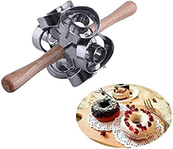 Metal Revolving Donut Cutter Maker Machine Mold Pastry Dough Baking Roller For Cooking Baking (Round Shapes)