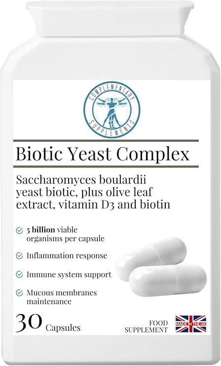 Biotic Yeast Complex – Saccharomyces Boulardii 5 Billion CFU for Travel, Post-Antibiotic & Yeast Balance Support with Olive Leaf, Vitamin D & Biotin – 30 Vegan Capsules