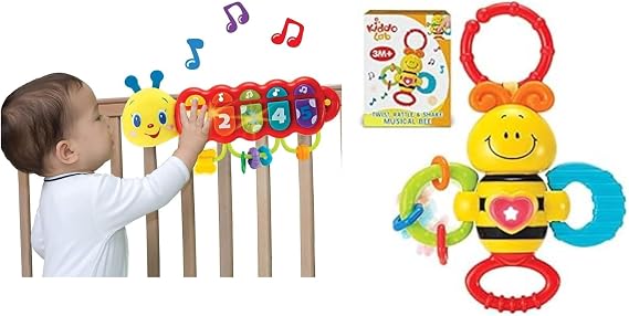 KiddoLab Bundle: Lira the Musical Caterpillar & Rattle Bee Light-Up Toy - Engaging & Interactive Toys for Infants.