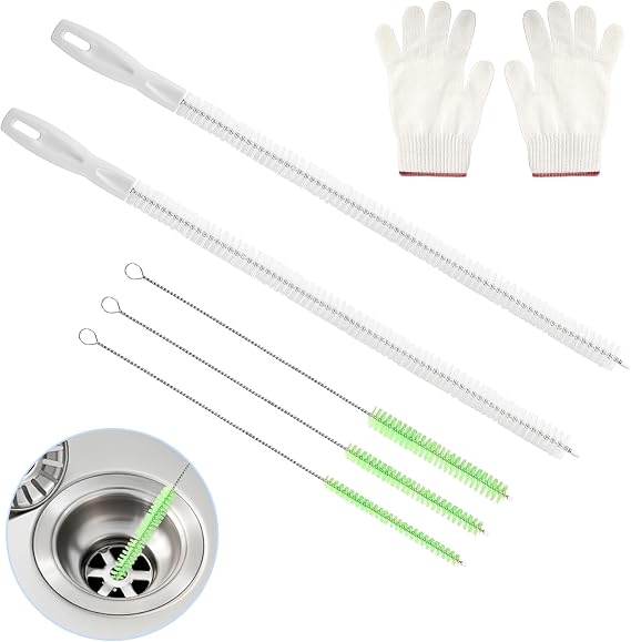 5 piece Cleaning Brush set for Sewers, including 2 Pcs 45cm Drain Cleaners and 3 Pipe Brushes for Detail, Flexible Drain Brush with long Bottle Brushes for Bathrooms, Kitchens