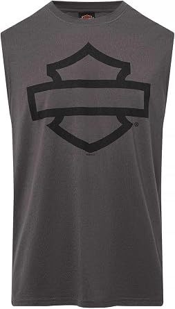 Harley-Davidson Mens Open Bar & Shield Sleeveless Muscle Shirt, Charcoal