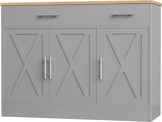 Shintenchi Modern Farmhouse Sideboard Buffet Cabinet with Storage with 3 Doors,42" Barn Doors Buffet Cabinet with Storage,Wood Coffee Bar Cabinets with Adjustable Shelf for Kitchen,Living Room,Grey