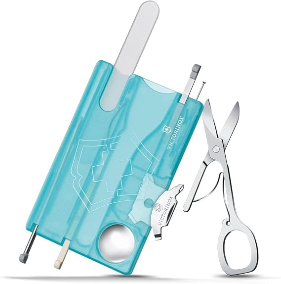 Victorinox Swiss Card Nail Care, Swiss Made Pocket Tool, Credit Card Size, 13 Functions, File, Scissors, Ice Blue Transparent