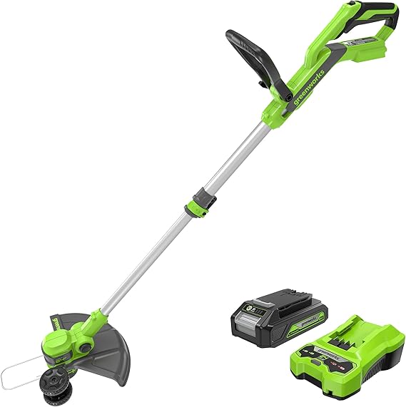 Greenworks 24V 12 in Cordless String Trimmer, 2.0 Ah Battery and Charger