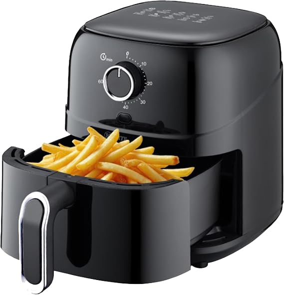 Kitchen Elite 2.5 Quart Mechanical Air Fryer, Compact Appliance with 60-Minute Timer, Nonstick Removable Basket, Oil-Free Cooking, Black