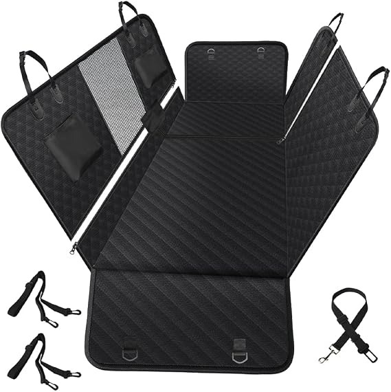 Vailge 6-in-1 Dog Car Seat Cover for Back Seat, 60/40 Split, Black, Polyester, Car, Automotive Pet Seat Cover, Standard