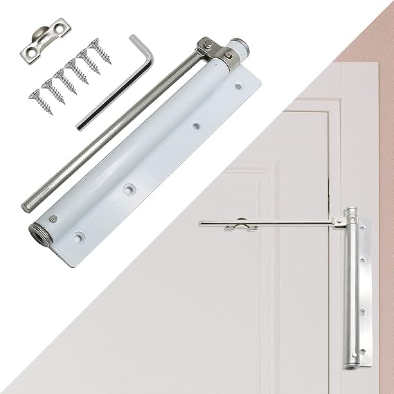 Adjustable Spring Storm Door Closer, Automatic Door Closers Hinge, Heavy Duty Safety Spring Door Closer for Residential Commercial (White Color)