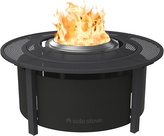 Solo Stove 42 Inch Fire Pit Surround Tabletop - Portable Protective Barrier for Wood Burning Fire Pits for Safety & Extra Space - Powder-Coated Steel and UV-Resistant Outdoor Fabric, Black
