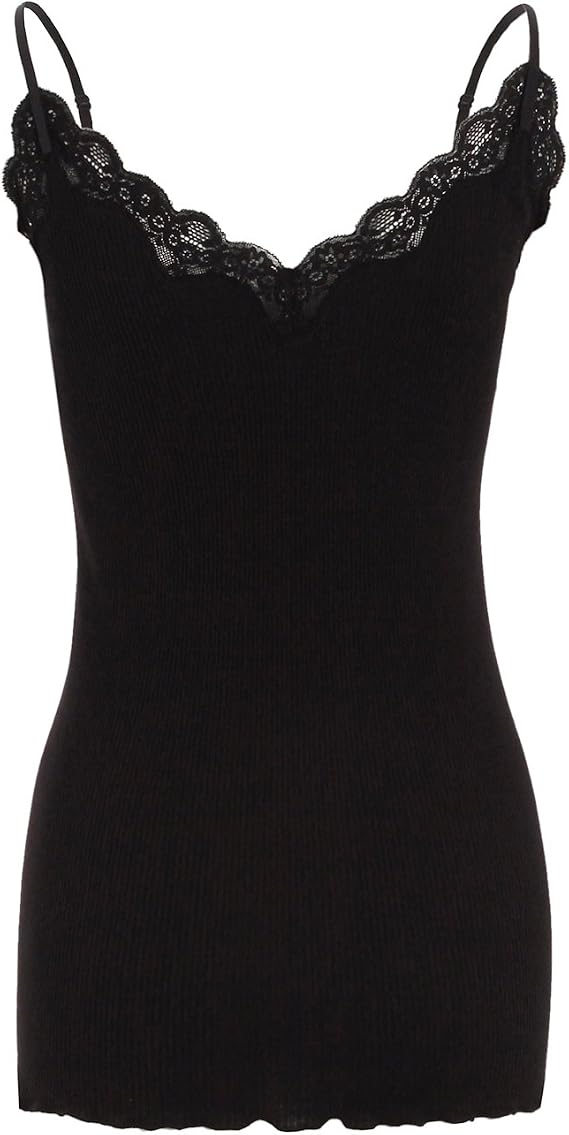 Womens Silk Ribbed Camisole Lace V-Neck Tank Top