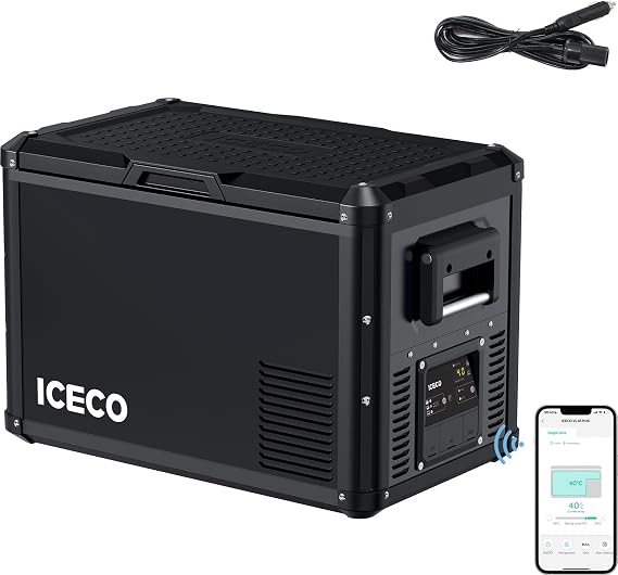 ICECO VL45ProS 12V Refrigerator, 45L Portable Freezer with SECOP Compressor, Iron Cabinet Shell Car Refrigerator with Multi-directional Lid, 0-50F, AC&DC, For Outdoor&Indoor|With Extension DC Cable