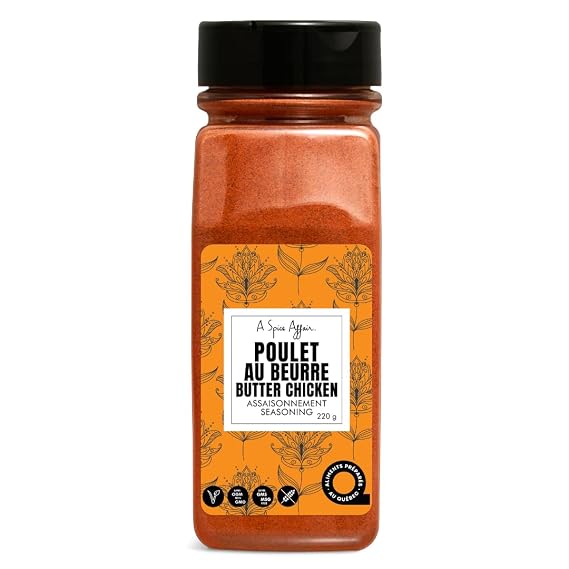 A Spice Affair Butter Chicken Seasoning | Indian Curry Spice Blend | Authentic Butter Chicken Marinade & Sauce Mix | All-Natural, Non-GMO, No Fillers | Medium Shaker 220 g (7.8 oz)