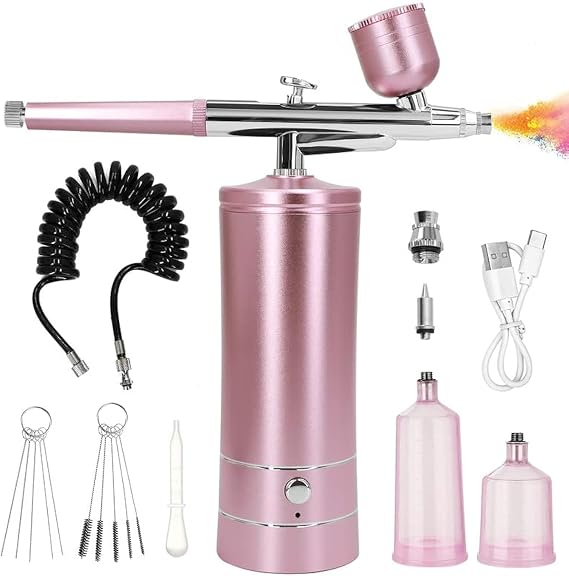 Airbrush Kit with Compressor, Auto Handheld Airbrush Gun with 0.3mm Tip, Rechargeable, Portable Air Brushes for Painting, Tattoo, Nail Art, Model Coloring, Makeup, Cake