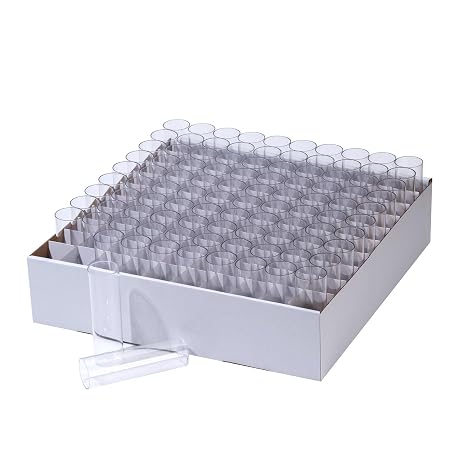 100Pcs Biologix Drosophila Vials with Tray, 25 x 95mm Narrow Vials for Drosophila Culture, Disposable Vials Plastic for Observation Polystyrene (PS) Lab Vials with Rack, Combo Package 100 PCS/Pack