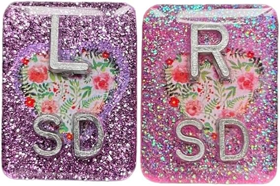 Floral Heart Xray Markers, With 2 or 3 Initials, Large Rectangle, Glitter, Flowers