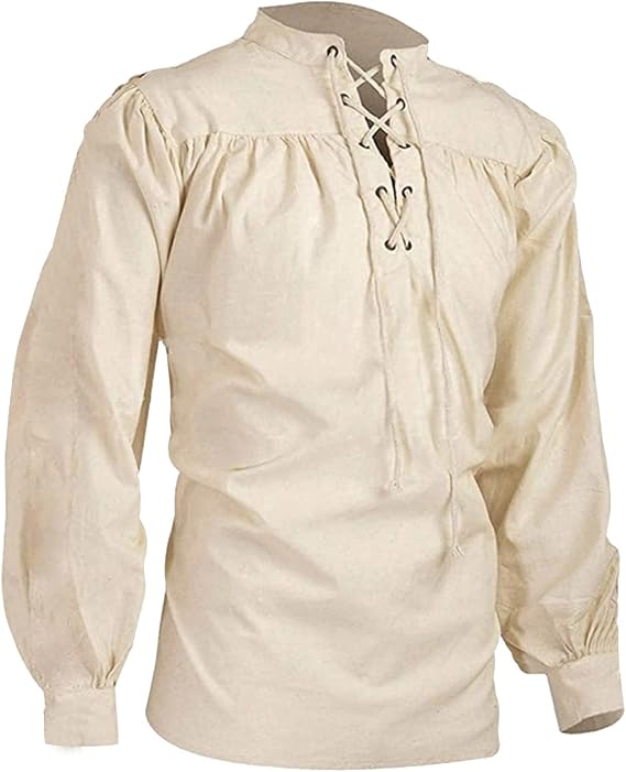 Men Medieval Pirate Shirt Ruffled Gothic Steampunk Victorian Cosplay Long Sleeve Shirt Renaissance Lace-Up Costume