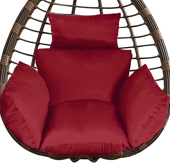 Moclever Egg Chair Cushion with Pillow, Thick Hanging Chair Cushion Replacement for Swing Egg Chair, Soft and Comfortable Indoor Outdoor Cushion with Ties Red