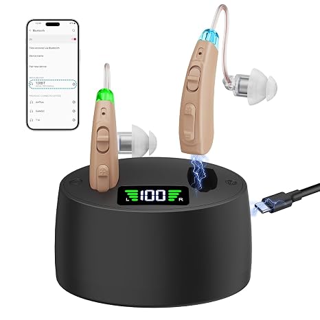 Ture Hearing Aids with Bluetooth(Not Amplifiers), Bluetooth Hearing Aids for Seniors, OTC Rechargeable Hearing Aids with Noise Cancelling, Small Hearing Aids for Adults Nano Earbuds