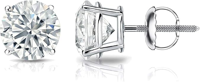 1/4 to 2 Carat Lab Grown Diamond Round Stud Earrings in 14k Gold (E-F, SI1-SI2, cttw), 4-Prong Basket Screw Back by Diamond Wish