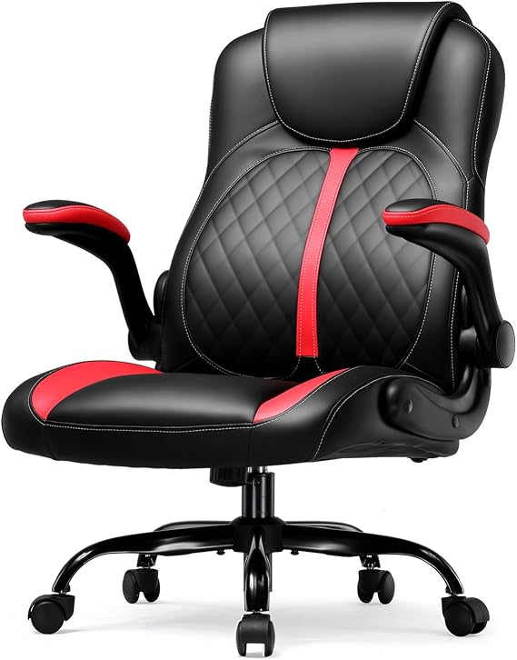 GTPLAYER Office Computer Gaming Chair Ergonomic Desk Chair for Adults with Lumbar Support Flip-Up Arms Adjustable Height Swivel Wheels PU Leather Executive Design for Short People Use, RED