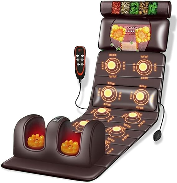 Full Body Massage Mat,3D Massage Mat With Heat - Neck And Back Massager With 10 Vibrating Nodes & Adjustable Pillows For Full Body Muscle Relaxation(Color:brown)