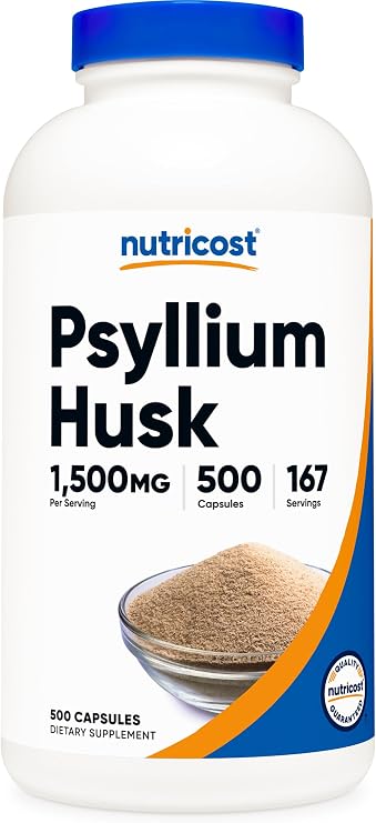 Nutricost Psyllium Husk 1500mg, 500 Capsules, Gluten Free, GMO-Free