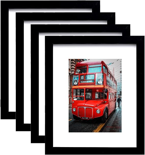 pojah 8x10 Black Picture Frame Set of 4,Wall or Tabletop,HD Plexiglass