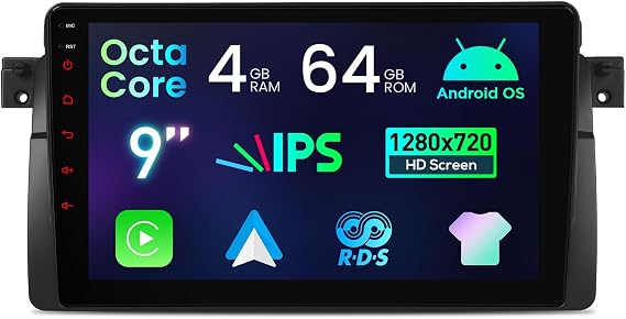 XTRONS Android 14 Car Stereo for BMW 3 Series E46 1998-2006 Rover 75 MG ZT, 9 Inch Touch Screen Car Radio GPS Navigation Bluetooth Built-in DSP Head Unit Wireless CarPlay Android Auto (4+64GB)