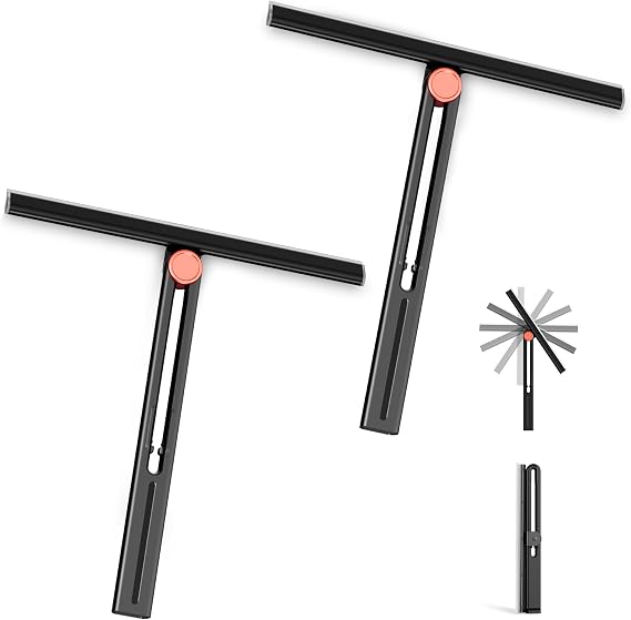 Upgraded Silicone Shower Squeegee for Glass Doors with 2 Pack Multi-Purpose 360 Rotating Window Squeegees for Walls Wiper, Car Windshield, Tile, Mirrors and Kitchen