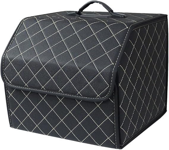 Ergocar Luxury Foldable Car Boot Tidy Storage Box Waterproof PU Car Boot Storage Organiser for SUV/Truck/Auto (Black-S)