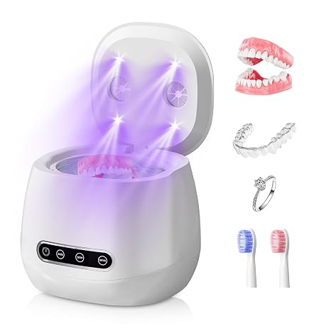 Upgraded 2026 Ultrasonic Retainer Cleaner Machine, 45kHz Ultrasonic Denture Cleaner with 3 Timing Modes with Digital Display, Suitable for Dentures, Night Guards, Aligners, Brushes & Jewelry 