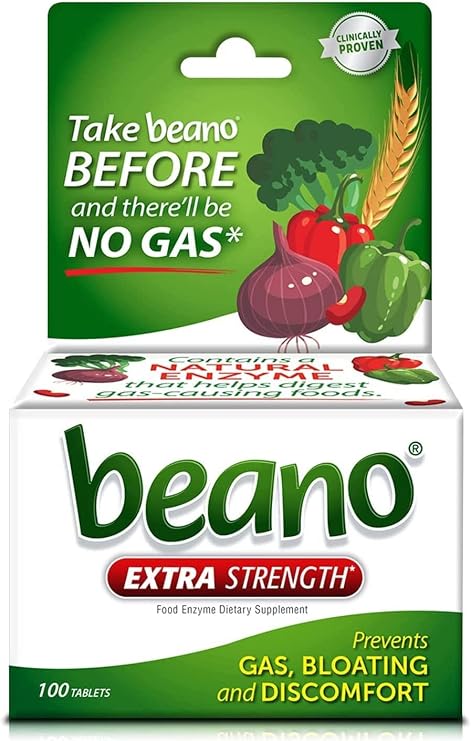 Beano Extra Strength Gas Prevention and Digestion Support Tablets, Helps Prevent Bloating and Discomfort, 100 Tablets